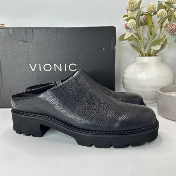 Vionic Fairfax Vegan Leather Mule Slip On Black J0793L1001 Women's 8.5M Tried On - Picture 1 of 10